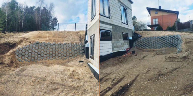Šlaitų sutvirtinimas abipus naujo namo – nuotrauka 1